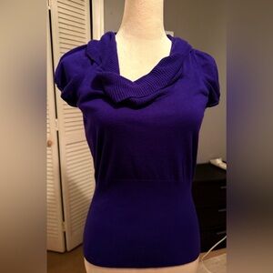 Express Short-Sleeve Cowl Neck Sweater in Vibrant Purple